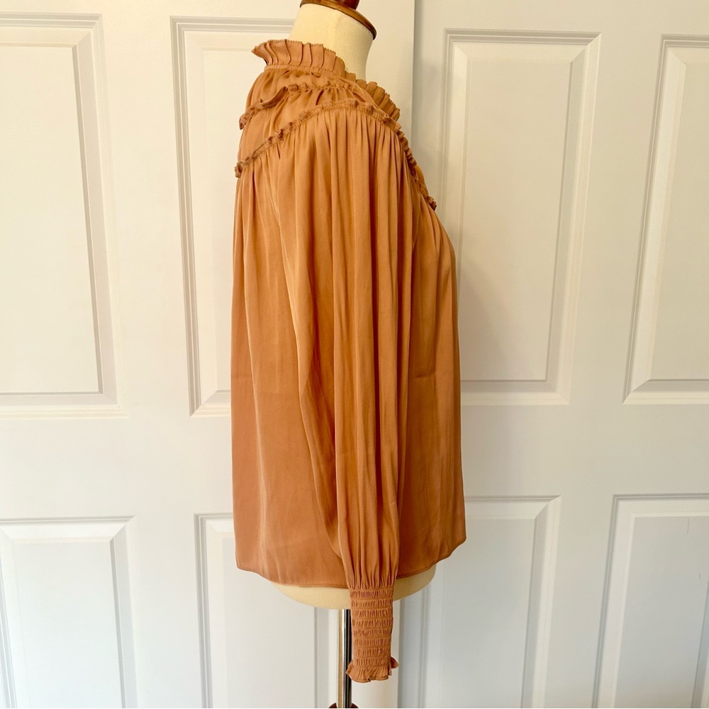 Chelsea & Theodore Apricot Ruffle Silky Blouse - Picture 2 of 4